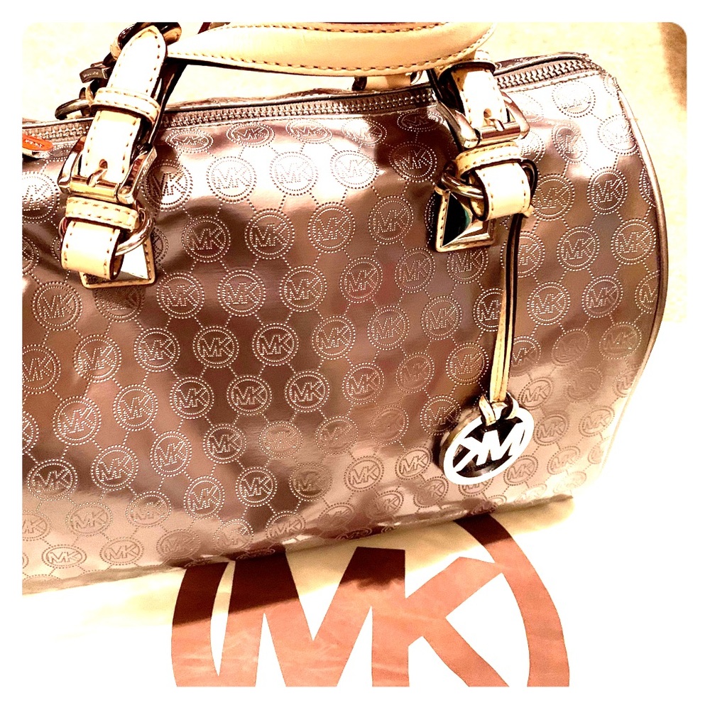 AUTH Metallic Silver Michael Kors Grayson Satchel